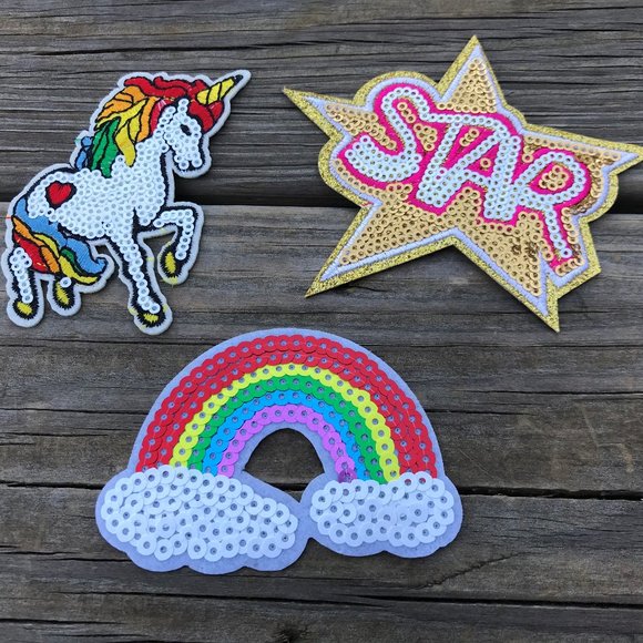 Iron Patches Lot of 3 Rainbow STAR Unicorn Embroid - Picture 3 of 8